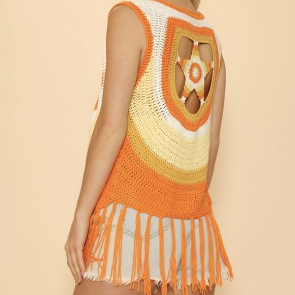 American Vintage Crochet Star Vest Orange Multi - M NWT - Picture 6 of 15